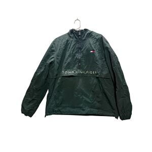 Tommy Hilfiger Men’s Windbreaker Jacket - Size L - Green Zip Pullover with Logo